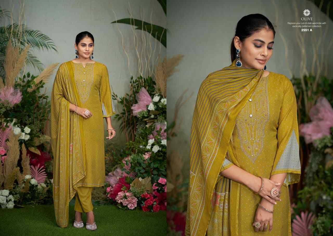 Olive By Sargam Prints 2551-A To 2551-D Series Beautiful Festive Suits Stylish Fancy Colorful Casual Wear & Ethnic Wear Pure Bemberg Muslin Print Dresses At Wholesale Price