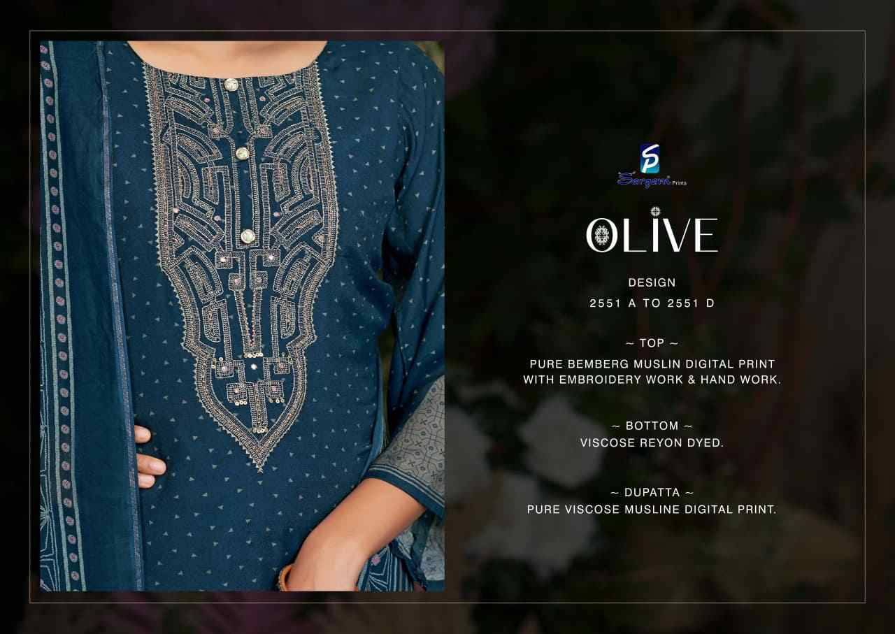 Olive By Sargam Prints 2551-A To 2551-D Series Beautiful Festive Suits Stylish Fancy Colorful Casual Wear & Ethnic Wear Pure Bemberg Muslin Print Dresses At Wholesale Price