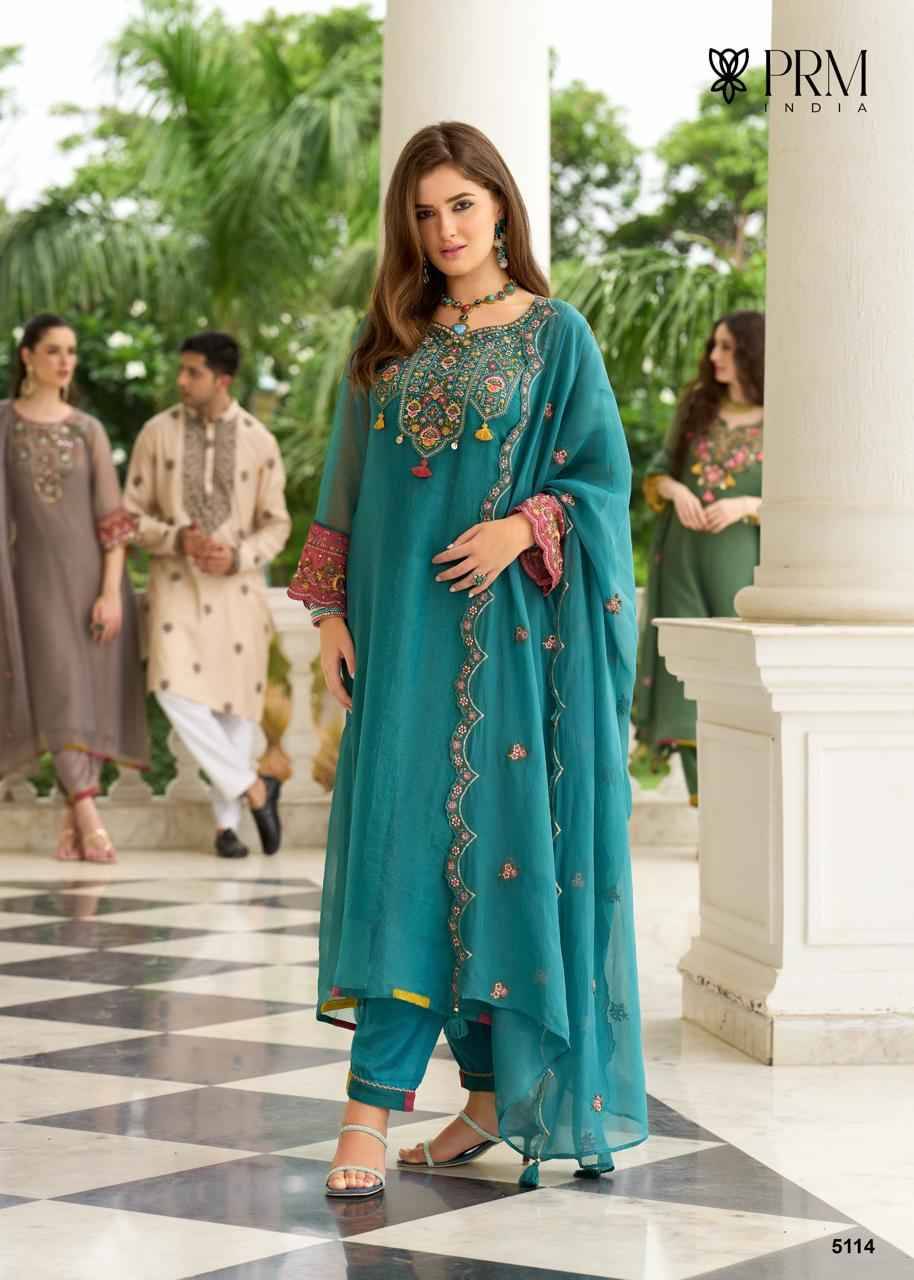 Leana By PRM Trendz 5113 To 5118 Series Beautiful Festive Suits Colorful Stylish Fancy Casual Wear & Ethnic Wear Organza Dresses At Wholesale Price