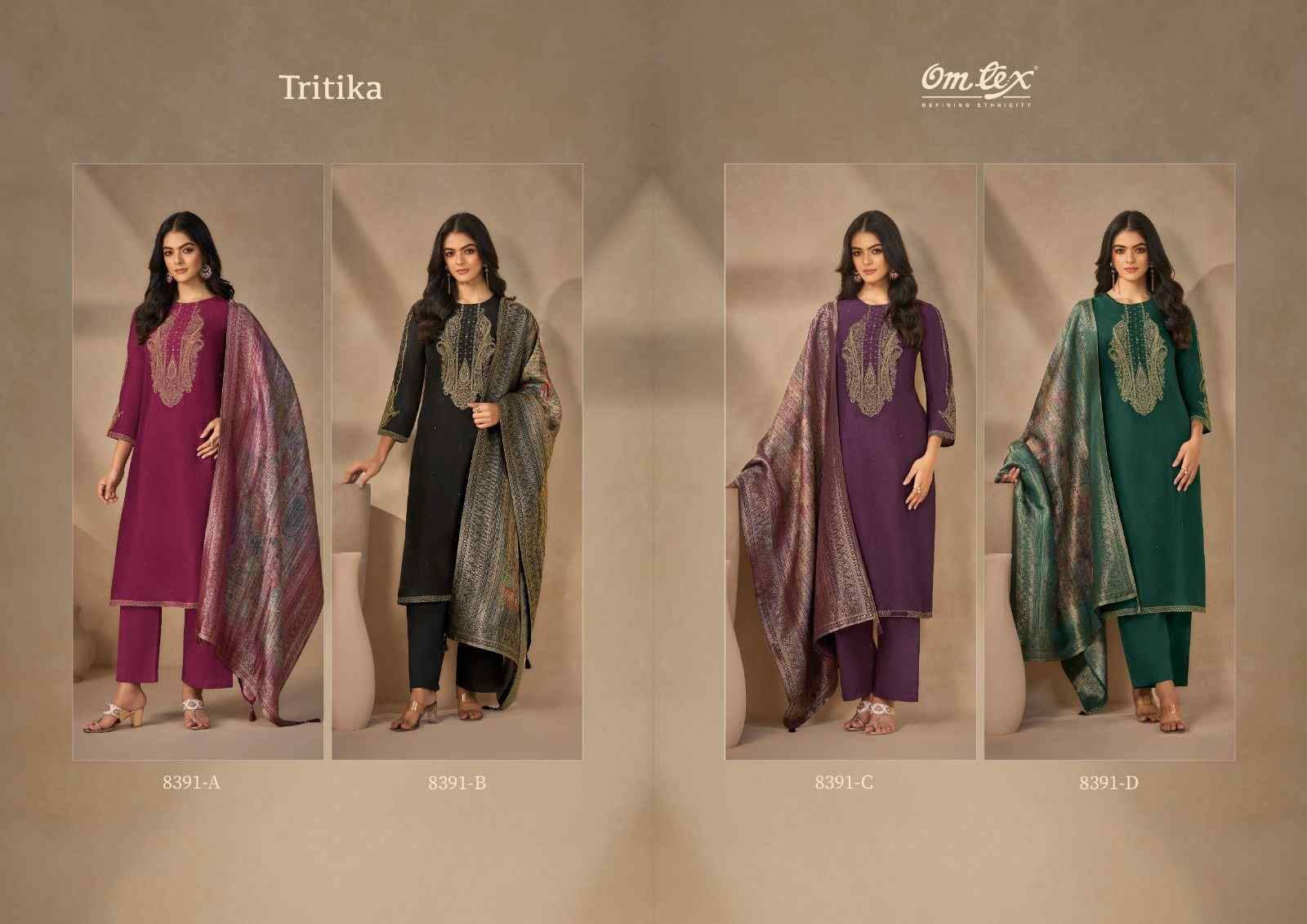 Tritika By Om Tex 8391-A To 8391-D Series Beautiful Festive Suits Colorful Stylish Fancy Casual Wear & Ethnic Wear Silk Print Dresses At Wholesale Price