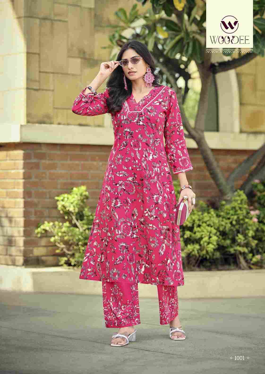 Pavitra By Woodee 1001 To 1006 Series Designer Collection Beautiful Stylish Fancy Colorful Party Wear & Occasional Wear Rayon Print Kurtis With Bottom At Wholesale Price