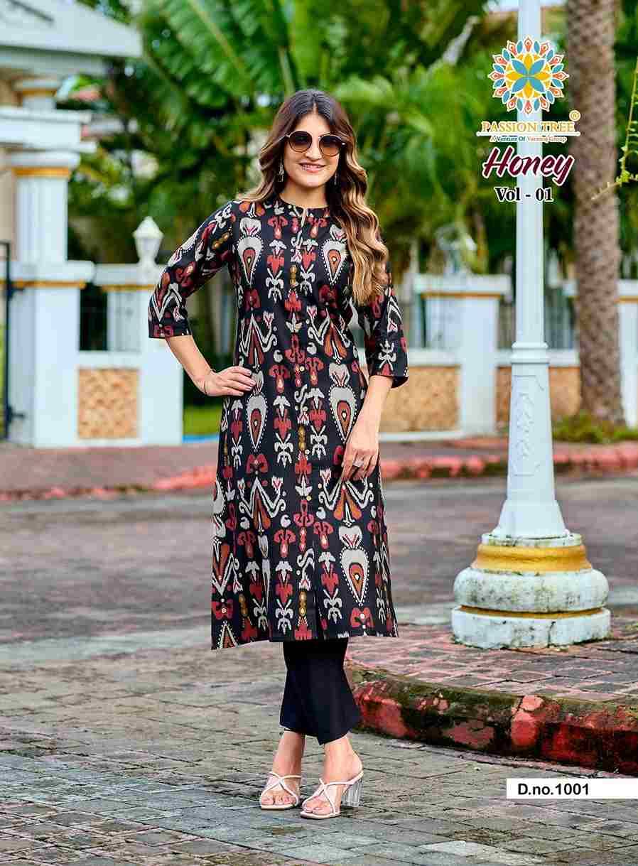 Honey Vol-1 By Passion Tree 1001 To 1006 Series Designer Collection Beautiful Stylish Fancy Colorful Party Wear & Occasional Wear Vatican Print Kurtis With Bottom At Wholesale Price