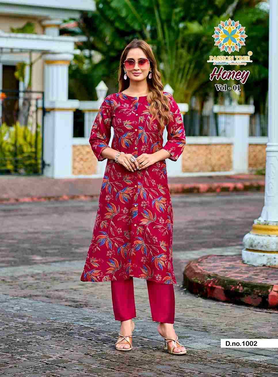 Honey Vol-1 By Passion Tree 1001 To 1006 Series Designer Collection Beautiful Stylish Fancy Colorful Party Wear & Occasional Wear Vatican Print Kurtis With Bottom At Wholesale Price