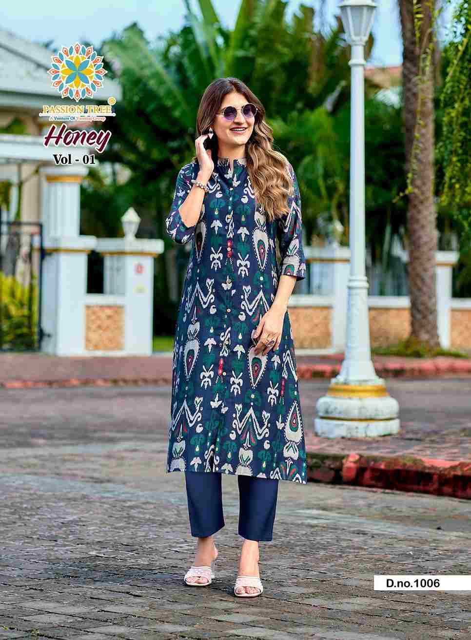 Honey Vol-1 By Passion Tree 1001 To 1006 Series Designer Collection Beautiful Stylish Fancy Colorful Party Wear & Occasional Wear Vatican Print Kurtis With Bottom At Wholesale Price