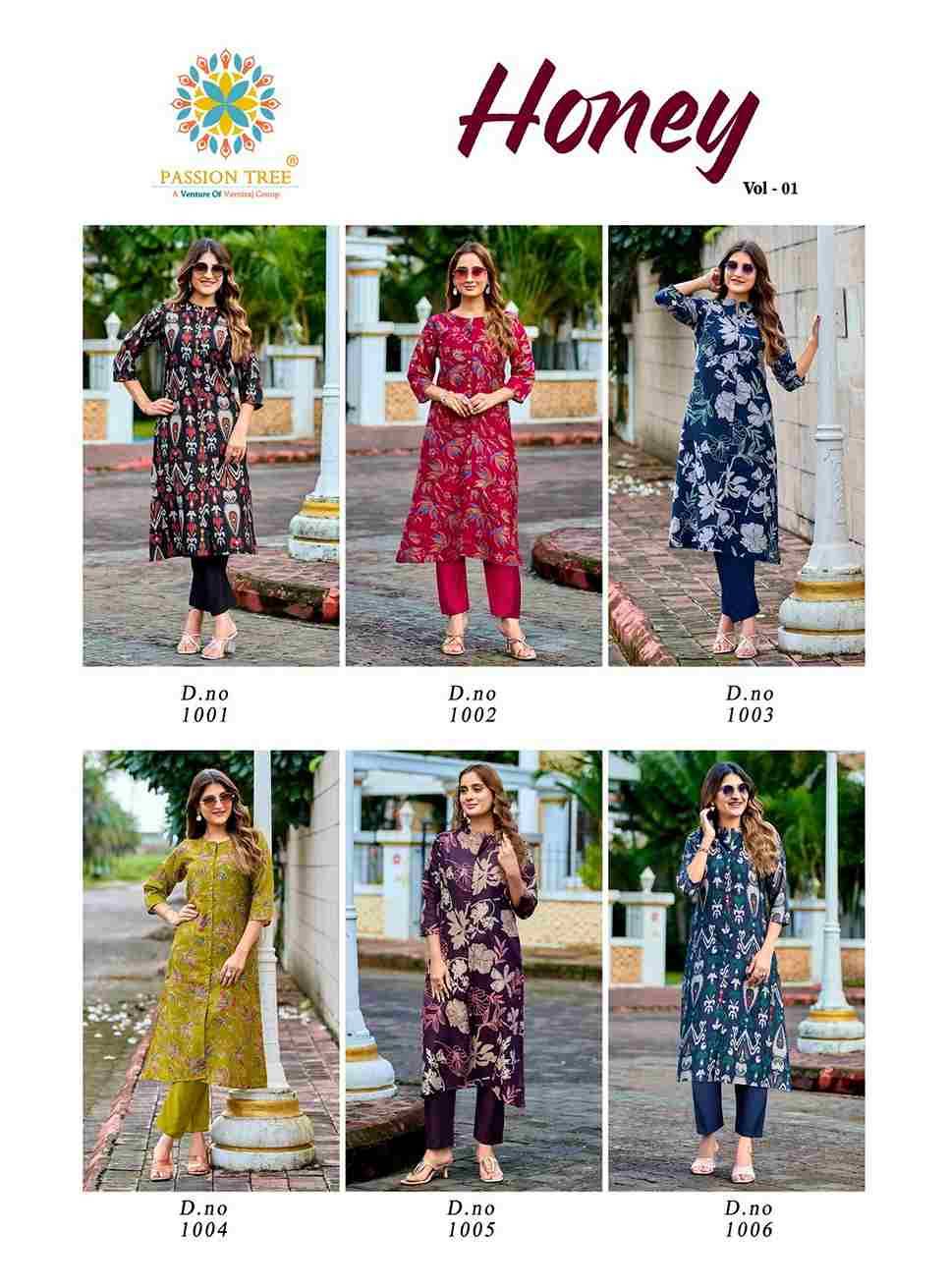 Honey Vol-1 By Passion Tree 1001 To 1006 Series Designer Collection Beautiful Stylish Fancy Colorful Party Wear & Occasional Wear Vatican Print Kurtis With Bottom At Wholesale Price
