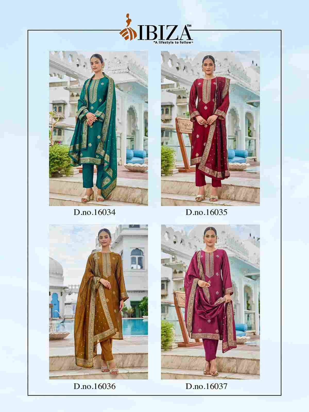 Malhar By Ibiza 16034 To 16037 Series Designer Festive Suits Beautiful Fancy Stylish Colorful Party Wear & Occasional Wear Pure Bangalori Silk Jacquard Dresses At Wholesale Price
