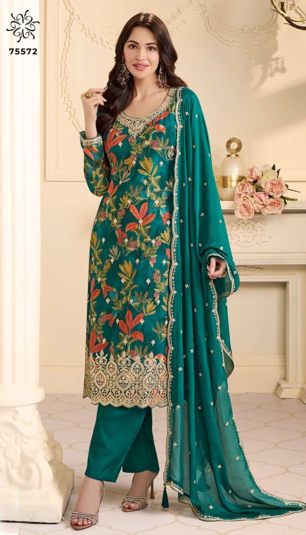 Gun Gun By Vinay Fashion 75571 To 75574 Series Designer Festive Suits Collection Beautiful Stylish Fancy Colorful Party Wear & Occasional Wear Chinnon Embroidered Dresses At Wholesale Price