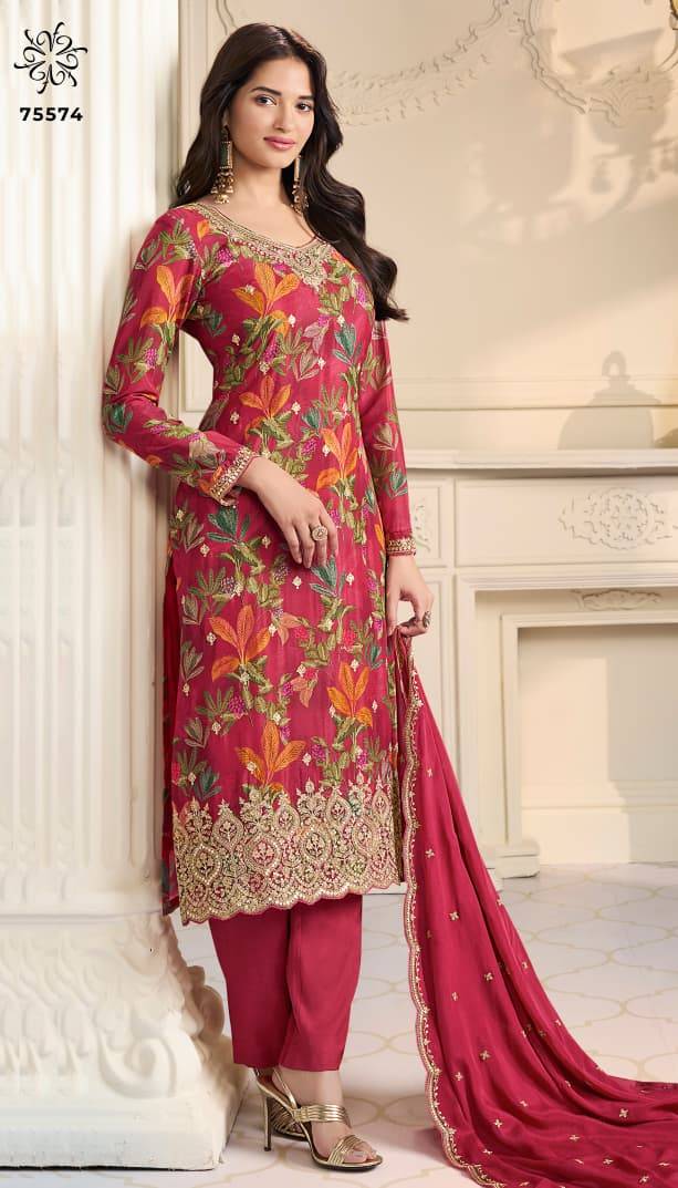 Gun Gun By Vinay Fashion 75571 To 75574 Series Designer Festive Suits Collection Beautiful Stylish Fancy Colorful Party Wear & Occasional Wear Chinnon Embroidered Dresses At Wholesale Price