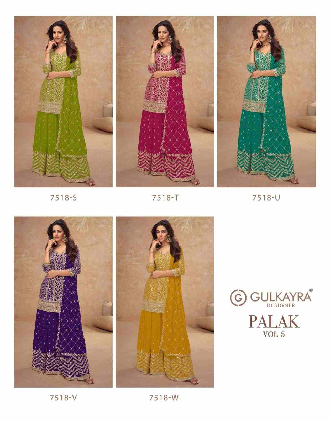 Palak Vol-5 By Gulkayra Designer 7518-S To 7518-W Series Beautiful Suits Colorful Stylish Fancy Casual Wear & Ethnic Wear Chinnon Dresses At Wholesale Price