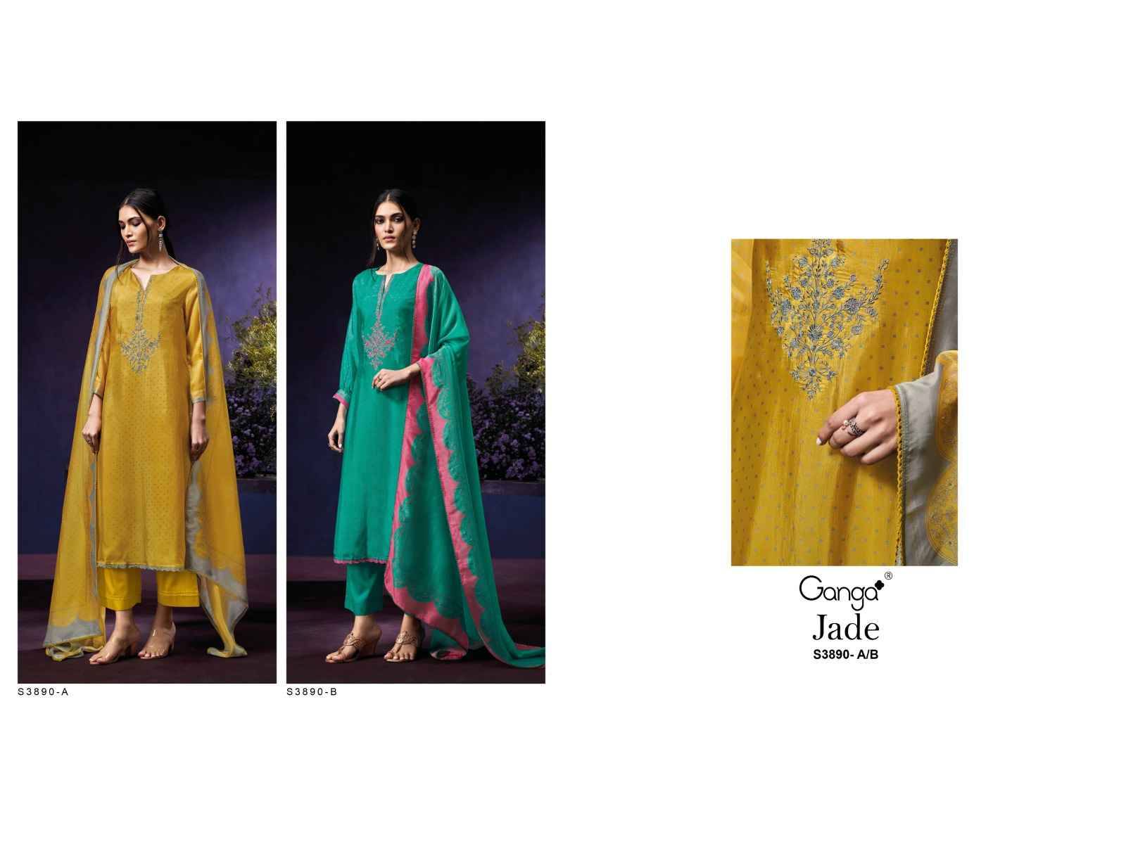 Jade-3890 By Ganga Fashion 3890-A To 3890-B Series Beautiful Festive Suits Colorful Stylish Fancy Casual Wear & Ethnic Wear Pure Bemberg Dresses At Wholesale Price