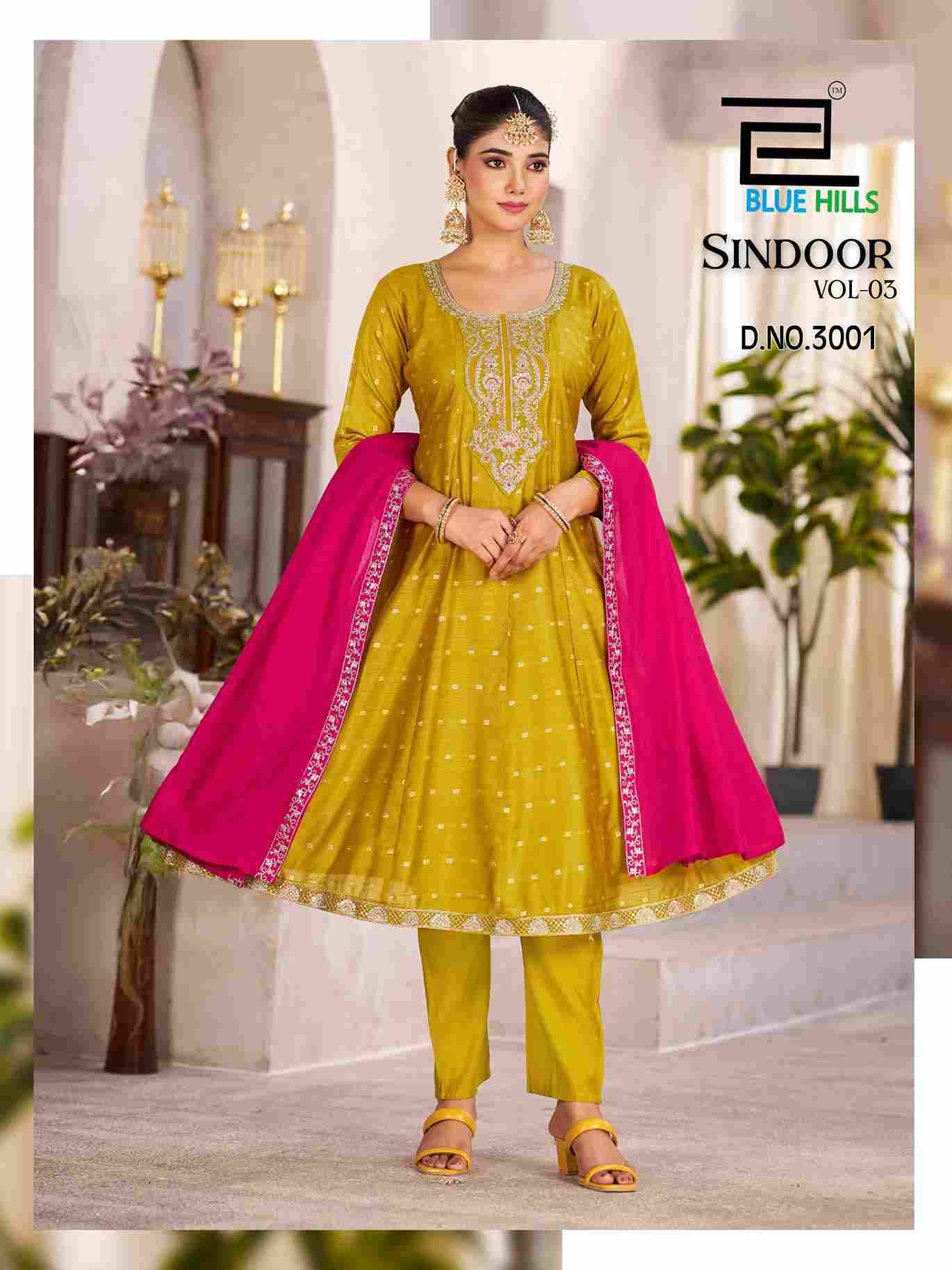 Sindoor Vol-3 By Blue Hills 3001 To 3004 Series Beautiful Stylish Festive Suits Fancy Colorful Casual Wear & Ethnic Wear & Ready To Wear Chanderi Dresses At Wholesale Price