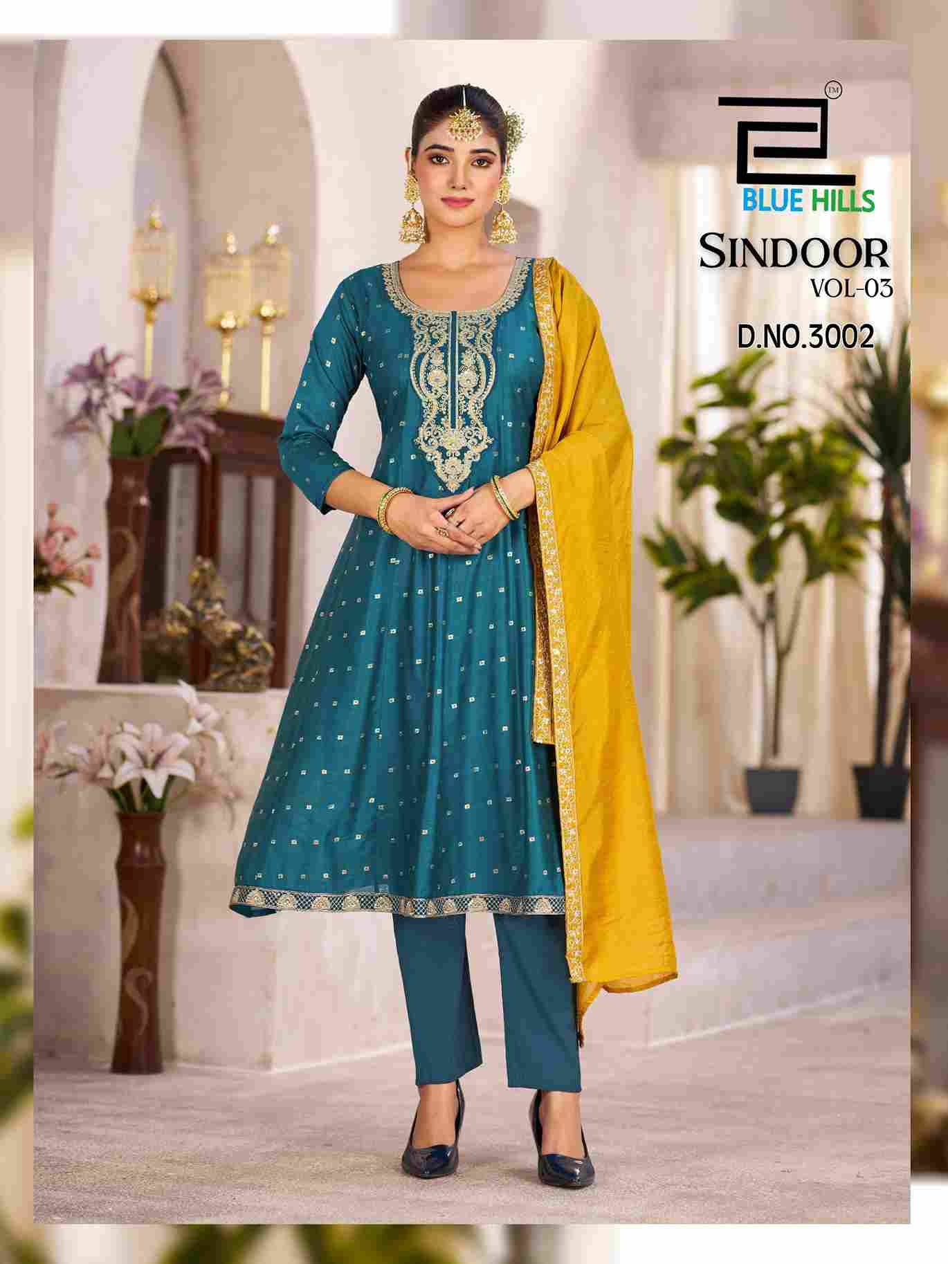 Sindoor Vol-3 By Blue Hills 3001 To 3004 Series Beautiful Stylish Festive Suits Fancy Colorful Casual Wear & Ethnic Wear & Ready To Wear Chanderi Dresses At Wholesale Price