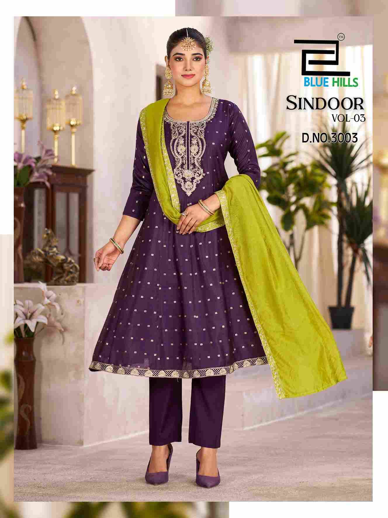 Sindoor Vol-3 By Blue Hills 3001 To 3004 Series Beautiful Stylish Festive Suits Fancy Colorful Casual Wear & Ethnic Wear & Ready To Wear Chanderi Dresses At Wholesale Price