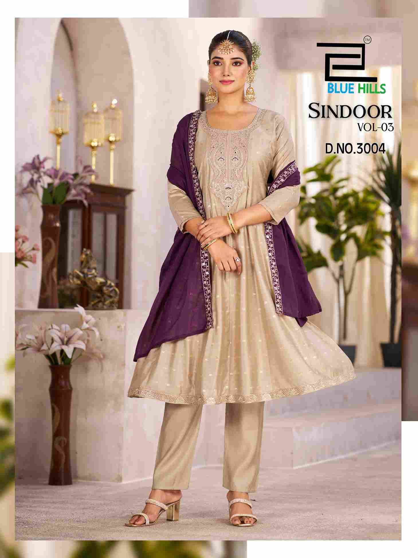 Sindoor Vol-3 By Blue Hills 3001 To 3004 Series Beautiful Stylish Festive Suits Fancy Colorful Casual Wear & Ethnic Wear & Ready To Wear Chanderi Dresses At Wholesale Price