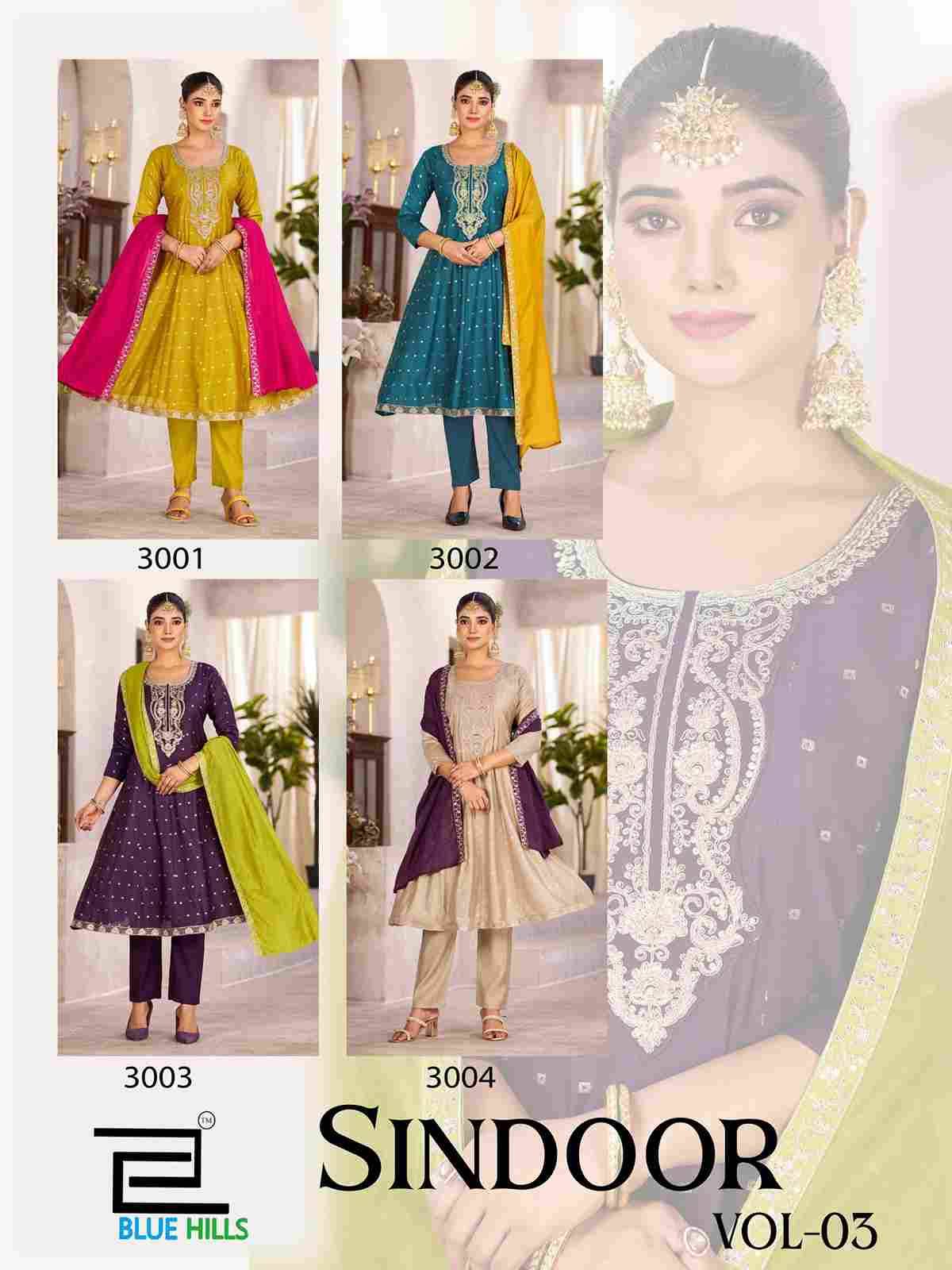 Sindoor Vol-3 By Blue Hills 3001 To 3004 Series Beautiful Stylish Festive Suits Fancy Colorful Casual Wear & Ethnic Wear & Ready To Wear Chanderi Dresses At Wholesale Price