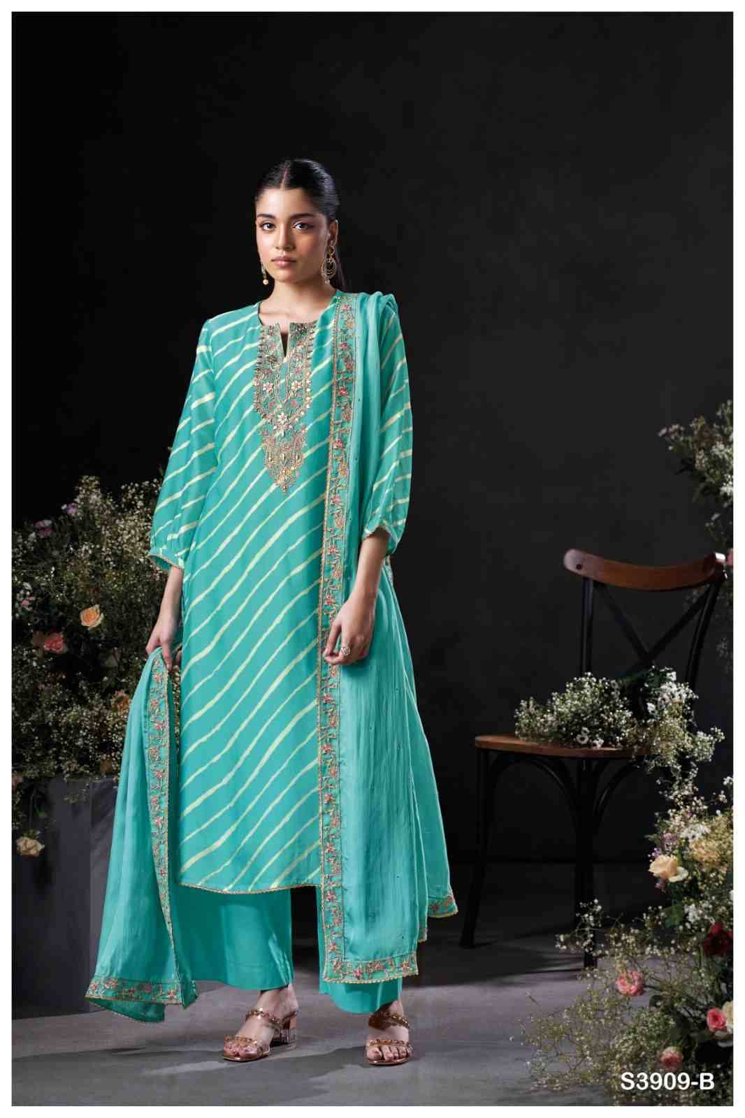 Perlina-3909 By Ganga Fashion 3909-A To 3909-B Series Beautiful Festive Suits Colorful Stylish Fancy Casual Wear & Ethnic Wear Pure Bemberg Silk Satin Dresses At Wholesale Price