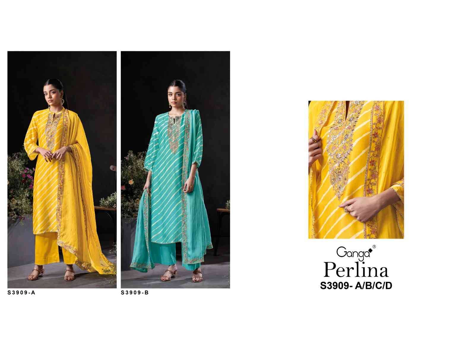 Perlina-3909 By Ganga Fashion 3909-A To 3909-B Series Beautiful Festive Suits Colorful Stylish Fancy Casual Wear & Ethnic Wear Pure Bemberg Silk Satin Dresses At Wholesale Price