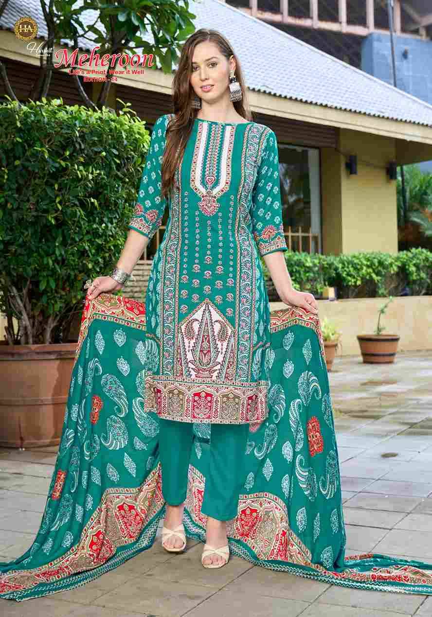 Meheroon Vol-14 By Harshit Fashion Hub 2534-34-01 To 2534-34-06 Series Beautiful Festive Suits Stylish Fancy Colorful Casual Wear & Ethnic Wear Pure Viscose Rayon Dresses At Wholesale Price