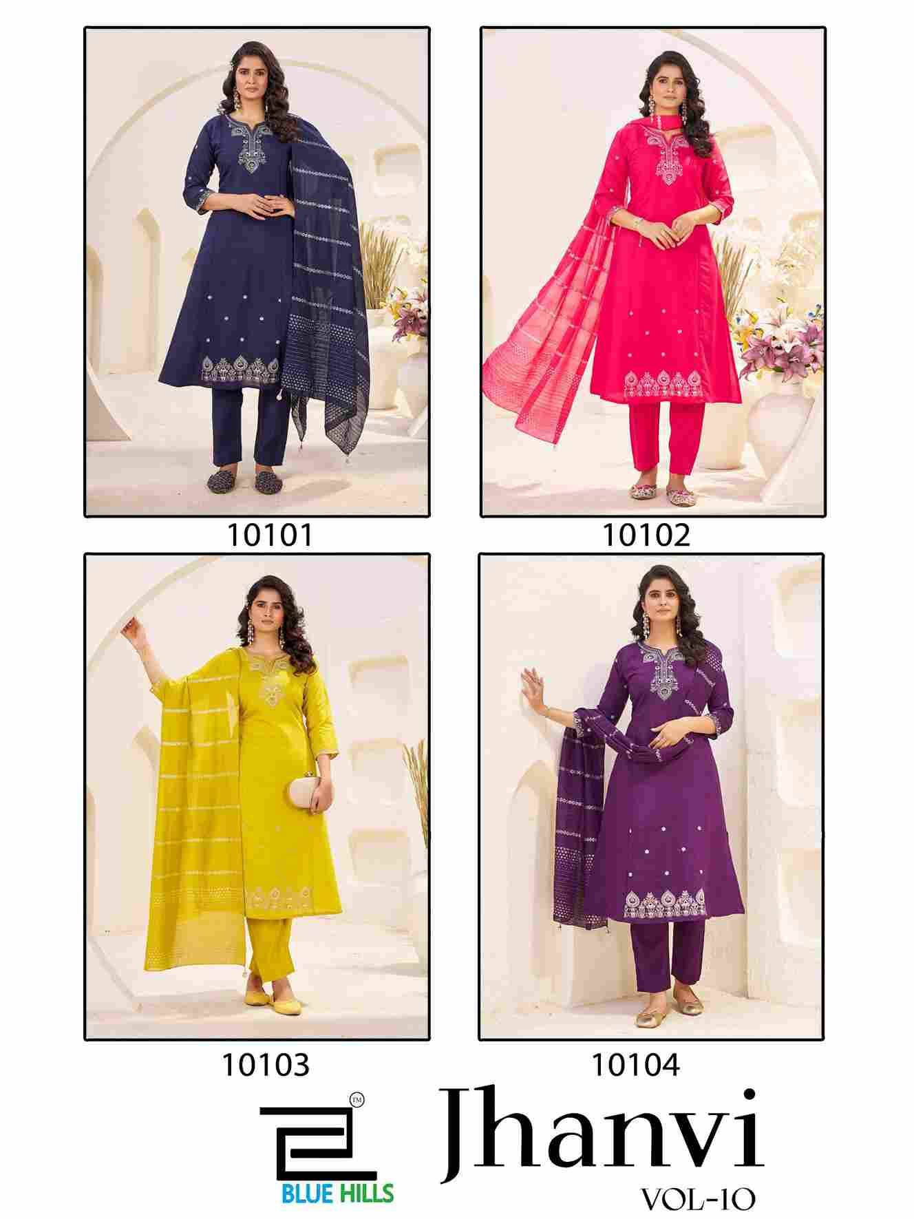 Jhanvi Vol-10 By Blue Hills 10101 To 10104 Series Beautiful Stylish Festive Suits Fancy Colorful Casual Wear & Ethnic Wear & Ready To Wear Roman Silk Dresses At Wholesale Price