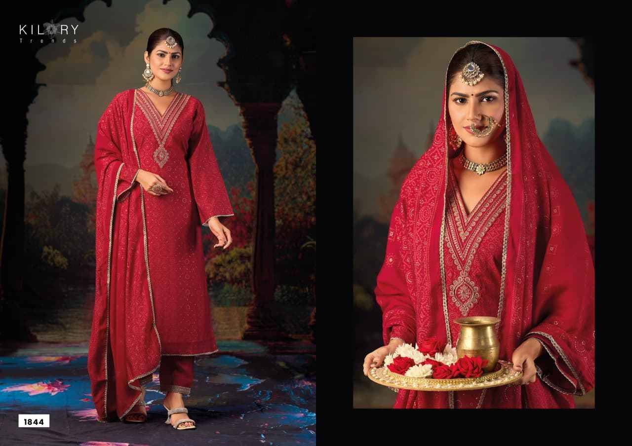 Suhagini By Kilory 1841 To 1844 Series Beautiful Festive Suits Colorful Stylish Fancy Casual Wear & Ethnic Wear Pure Muslin Silk Dresses At Wholesale Price