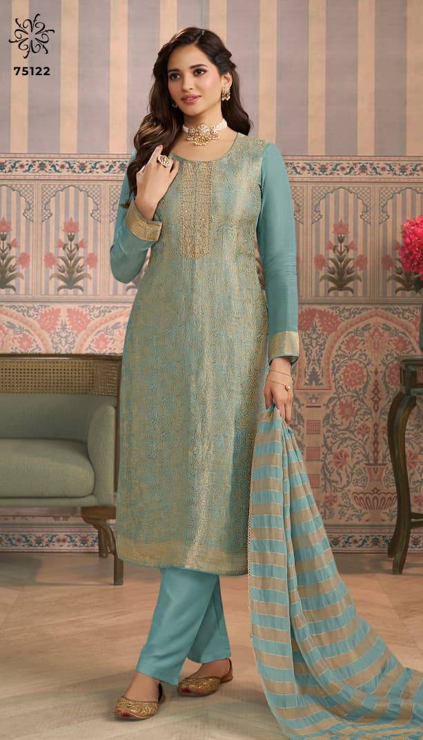 Shardha By Kuleesh 75121 To 75124 Series Designer Festive Suits Collection Beautiful Stylish Fancy Colorful Party Wear & Occasional Wear Simmer Jacquard Dresses At Wholesale Price