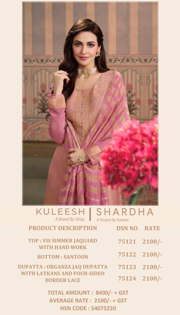 Shardha By Kuleesh 75121 To 75124 Series Designer Festive Suits Collection Beautiful Stylish Fancy Colorful Party Wear & Occasional Wear Simmer Jacquard Dresses At Wholesale Price