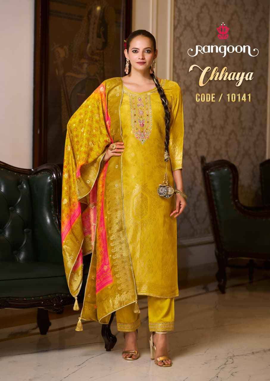 Chhaya By Rangoon 10141 To 10144 Series Beautiful Festive Suits Colorful Stylish Fancy Casual Wear & Ethnic Wear Pure Muslin Jacquard Dresses At Wholesale Price
