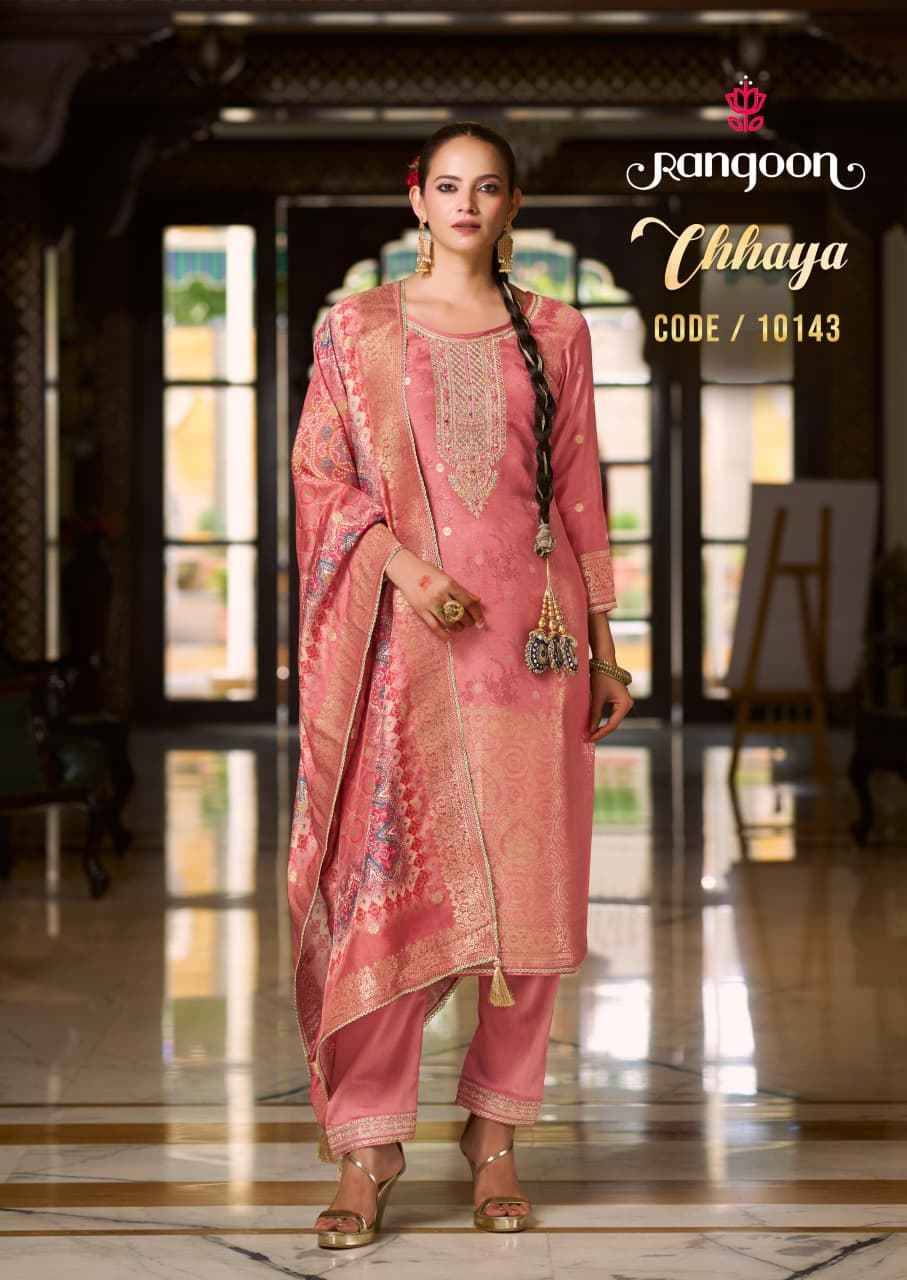 Chhaya By Rangoon 10141 To 10144 Series Beautiful Festive Suits Colorful Stylish Fancy Casual Wear & Ethnic Wear Pure Muslin Jacquard Dresses At Wholesale Price