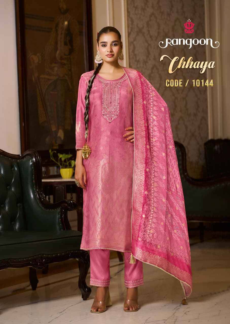 Chhaya By Rangoon 10141 To 10144 Series Beautiful Festive Suits Colorful Stylish Fancy Casual Wear & Ethnic Wear Pure Muslin Jacquard Dresses At Wholesale Price