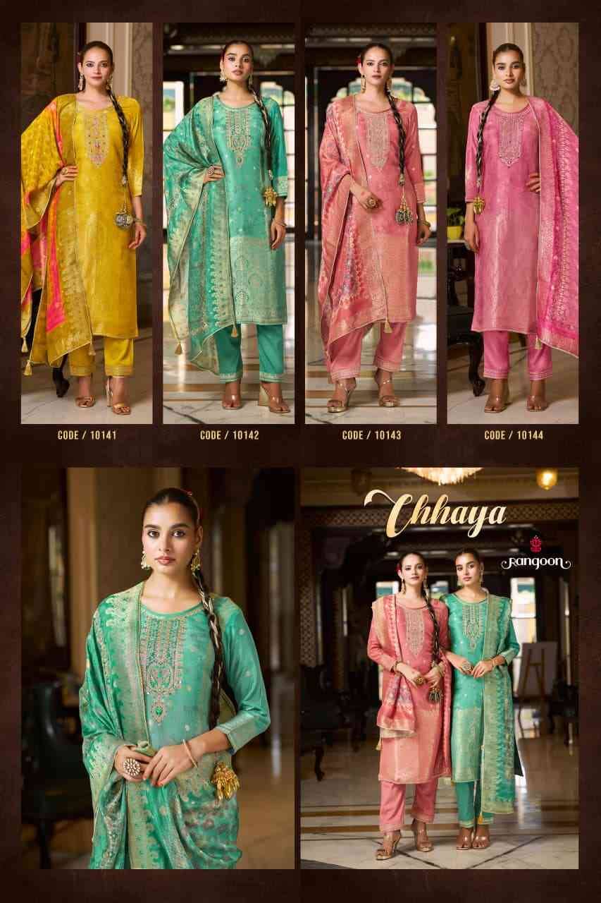 Chhaya By Rangoon 10141 To 10144 Series Beautiful Festive Suits Colorful Stylish Fancy Casual Wear & Ethnic Wear Pure Muslin Jacquard Dresses At Wholesale Price