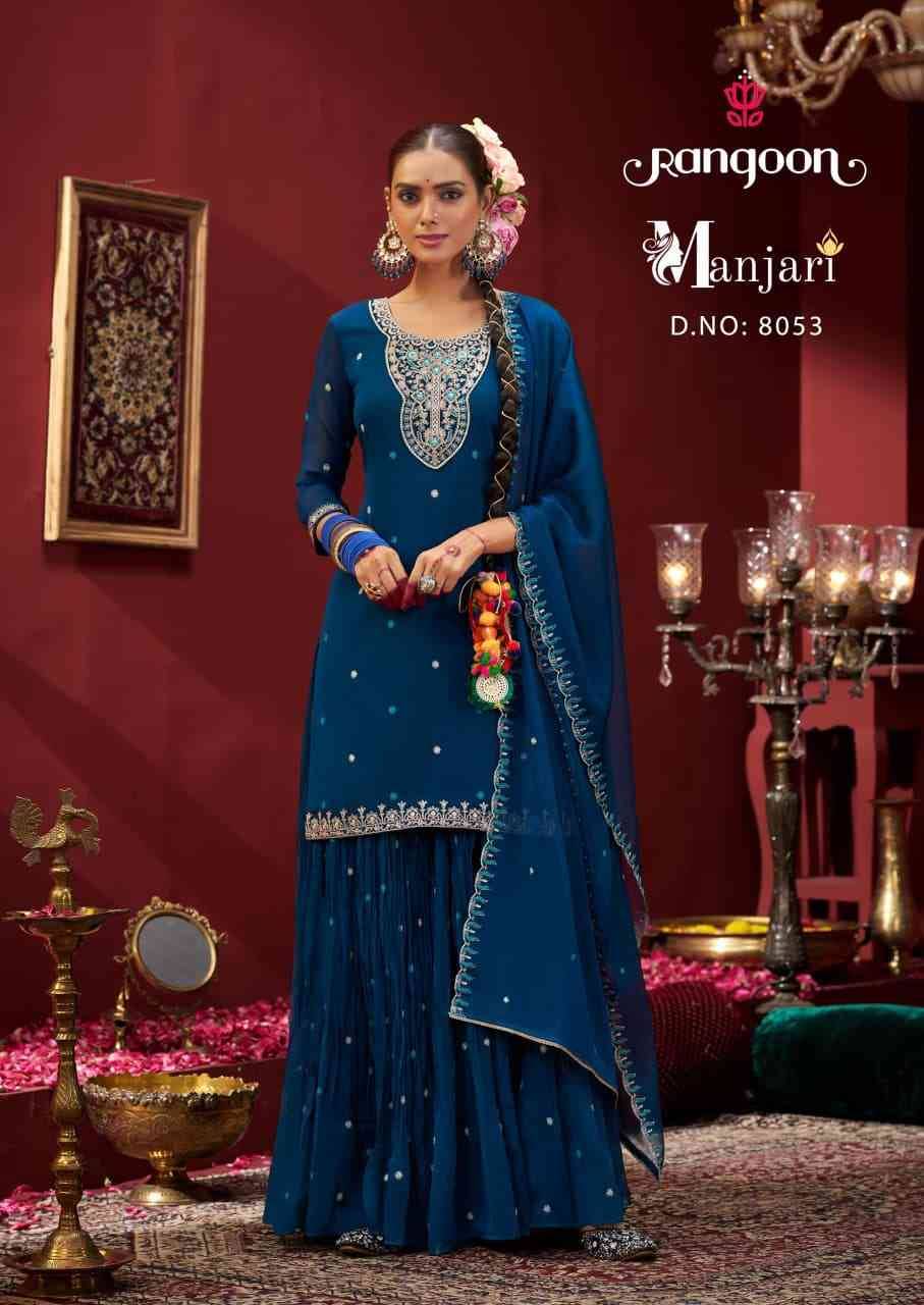 Manjari By Rangoon 8051 To 8054 Series Beautiful Sharara Suits Colorful Stylish Fancy Casual Wear & Ethnic Wear Chiffon Dresses At Wholesale Price