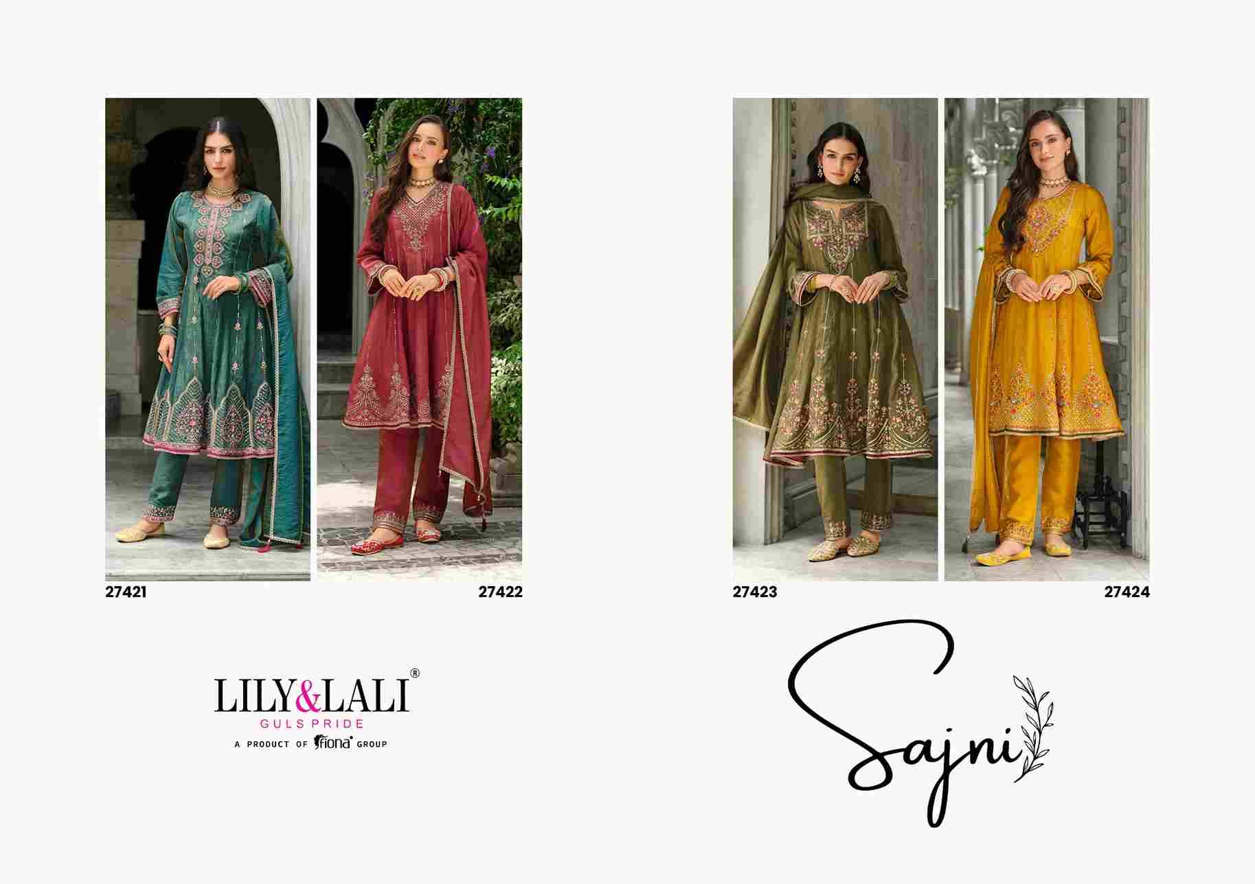Sajni By Lily And Lali 27421 To 27424 Series Beautiful Festive Suits Colorful Stylish Fancy Casual Wear & Ethnic Wear Viscose Silk Embroidery Dresses At Wholesale Price