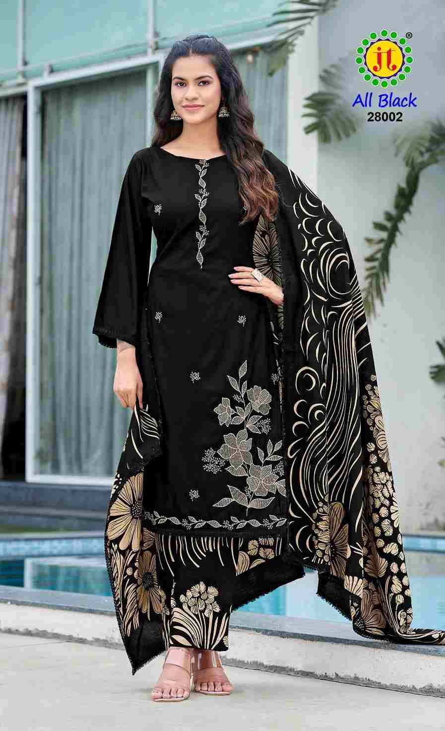 All Black Vol-28 By JT 28001 To 28005 Series Beautiful Festive Suits Colorful Stylish Fancy Casual Wear & Ethnic Wear Rayon Dresses At Wholesale Price