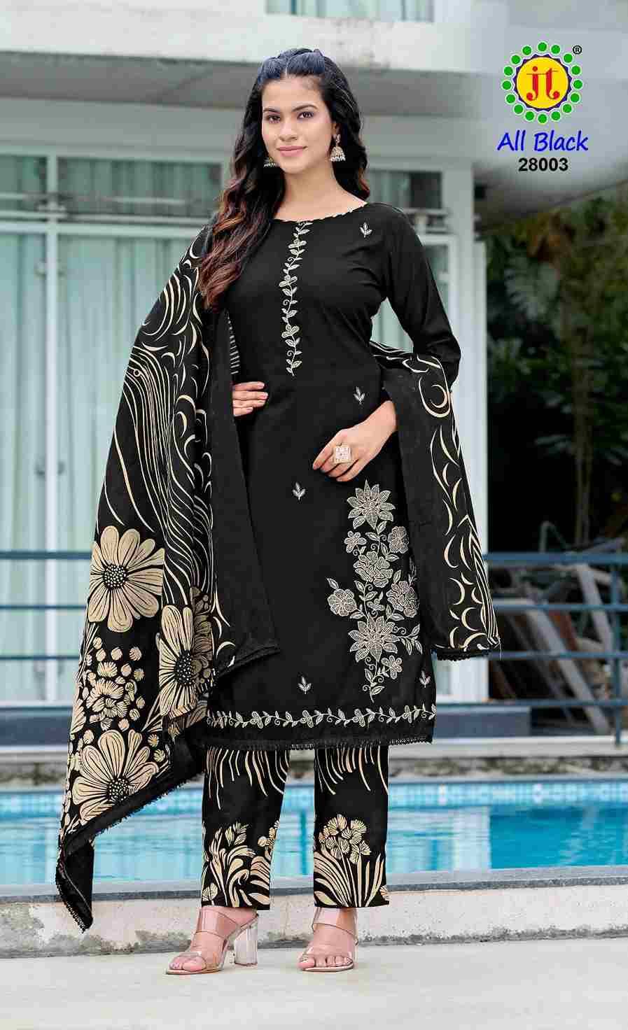 All Black Vol-28 By JT 28001 To 28005 Series Beautiful Festive Suits Colorful Stylish Fancy Casual Wear & Ethnic Wear Rayon Dresses At Wholesale Price