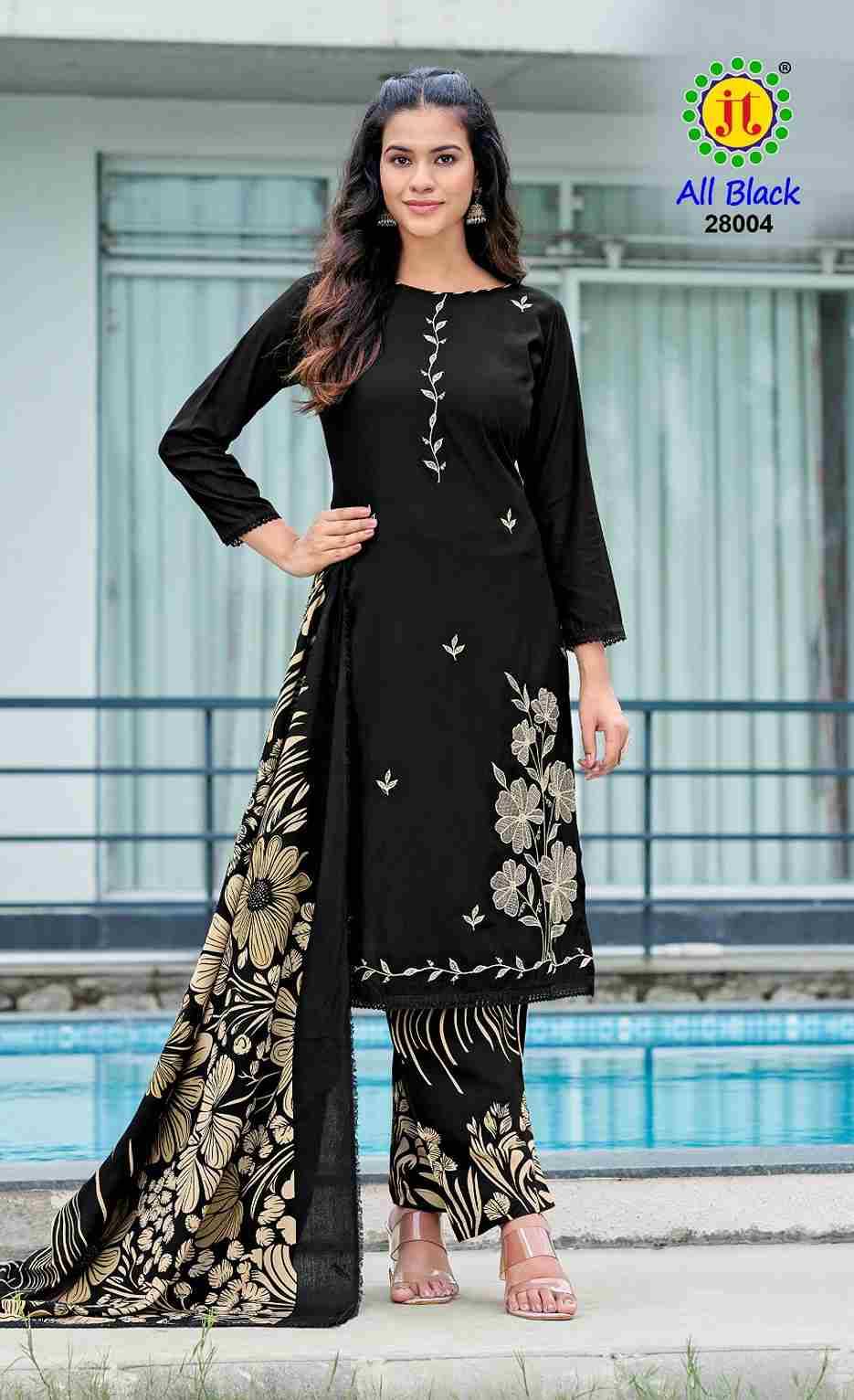 All Black Vol-28 By JT 28001 To 28005 Series Beautiful Festive Suits Colorful Stylish Fancy Casual Wear & Ethnic Wear Rayon Dresses At Wholesale Price