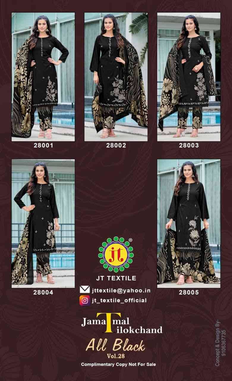 All Black Vol-28 By JT 28001 To 28005 Series Beautiful Festive Suits Colorful Stylish Fancy Casual Wear & Ethnic Wear Rayon Dresses At Wholesale Price