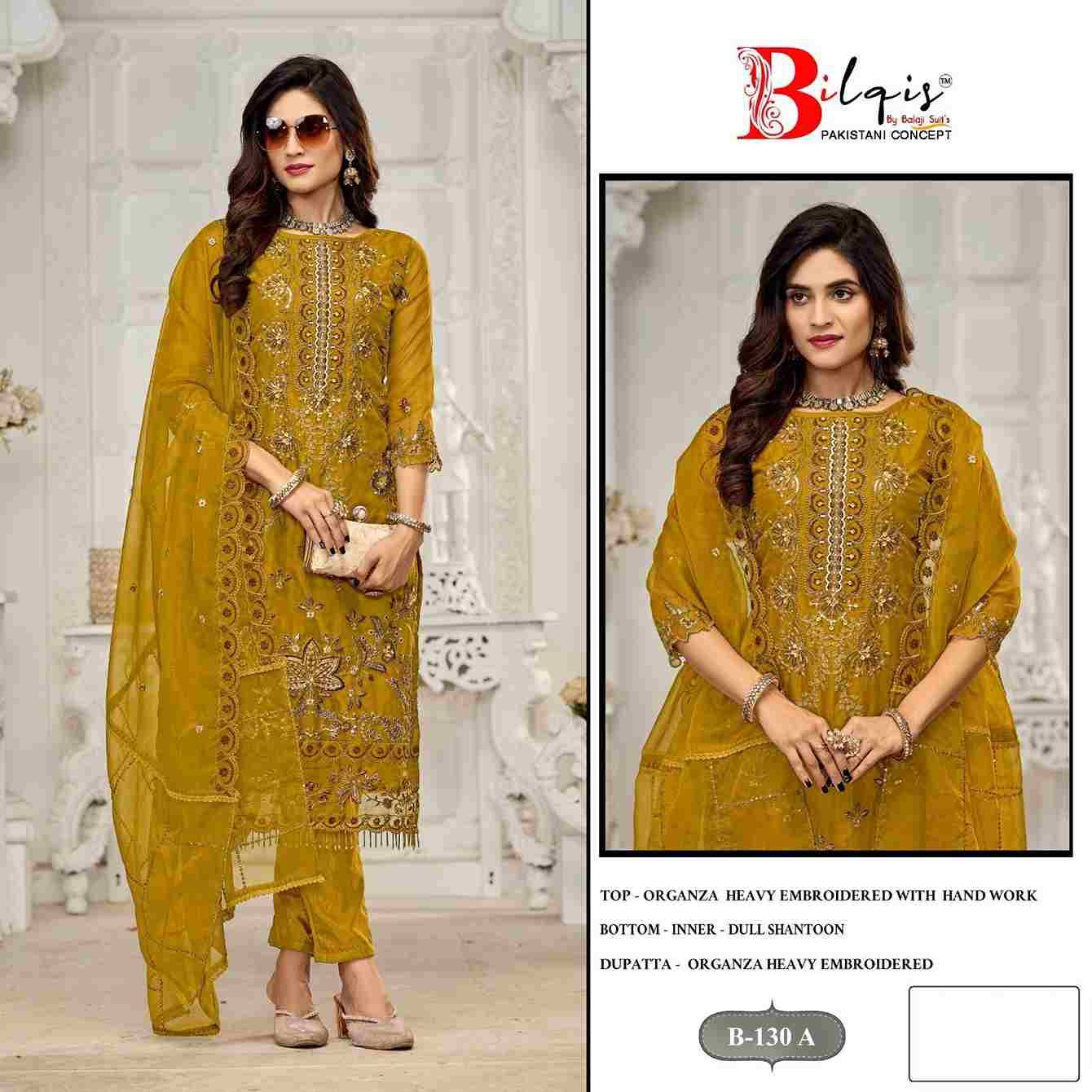 Bilqis 130 Colours By Bilqis 130-A To 130-D Series Beautiful Pakistani Suits Stylish Fancy Colorful Party Wear & Occasional Wear Organza Embroidery Dresses At Wholesale Price