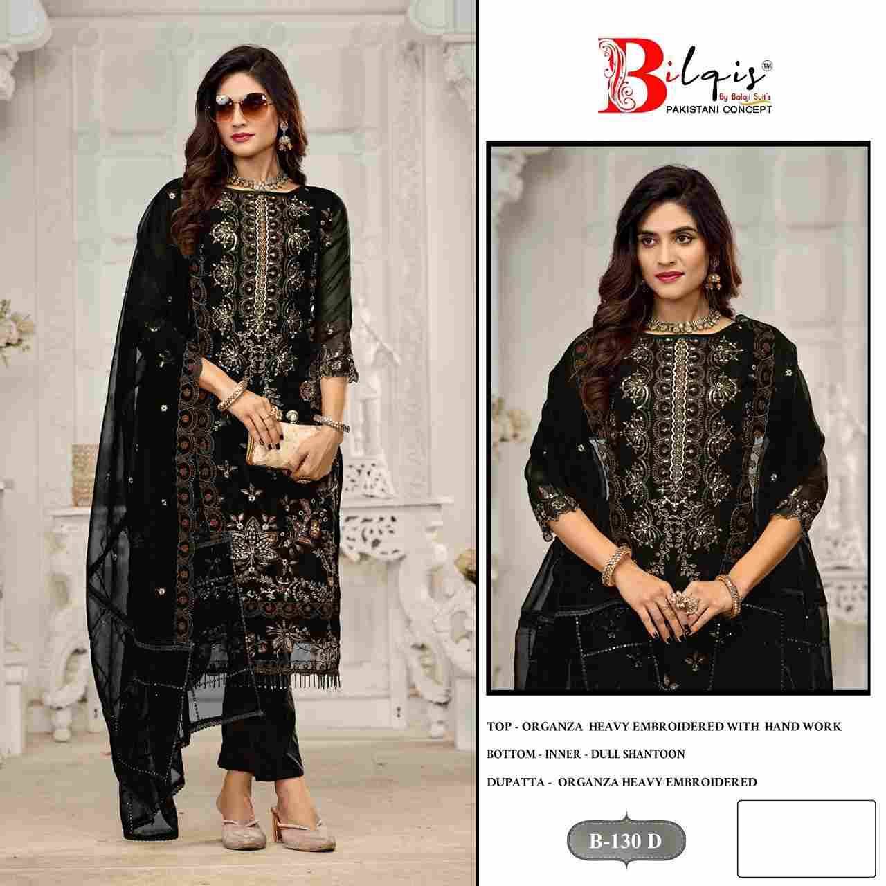 Bilqis 130 Colours By Bilqis 130-A To 130-D Series Beautiful Pakistani Suits Stylish Fancy Colorful Party Wear & Occasional Wear Organza Embroidery Dresses At Wholesale Price