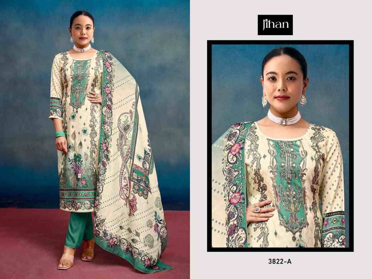 Jihan 3822 Colours By Jihan 3822-A To 3822-D Series Beautiful Pakistani Suits Colorful Stylish Fancy Casual Wear & Ethnic Wear Pure Viscose Muslin Dresses At Wholesale Price