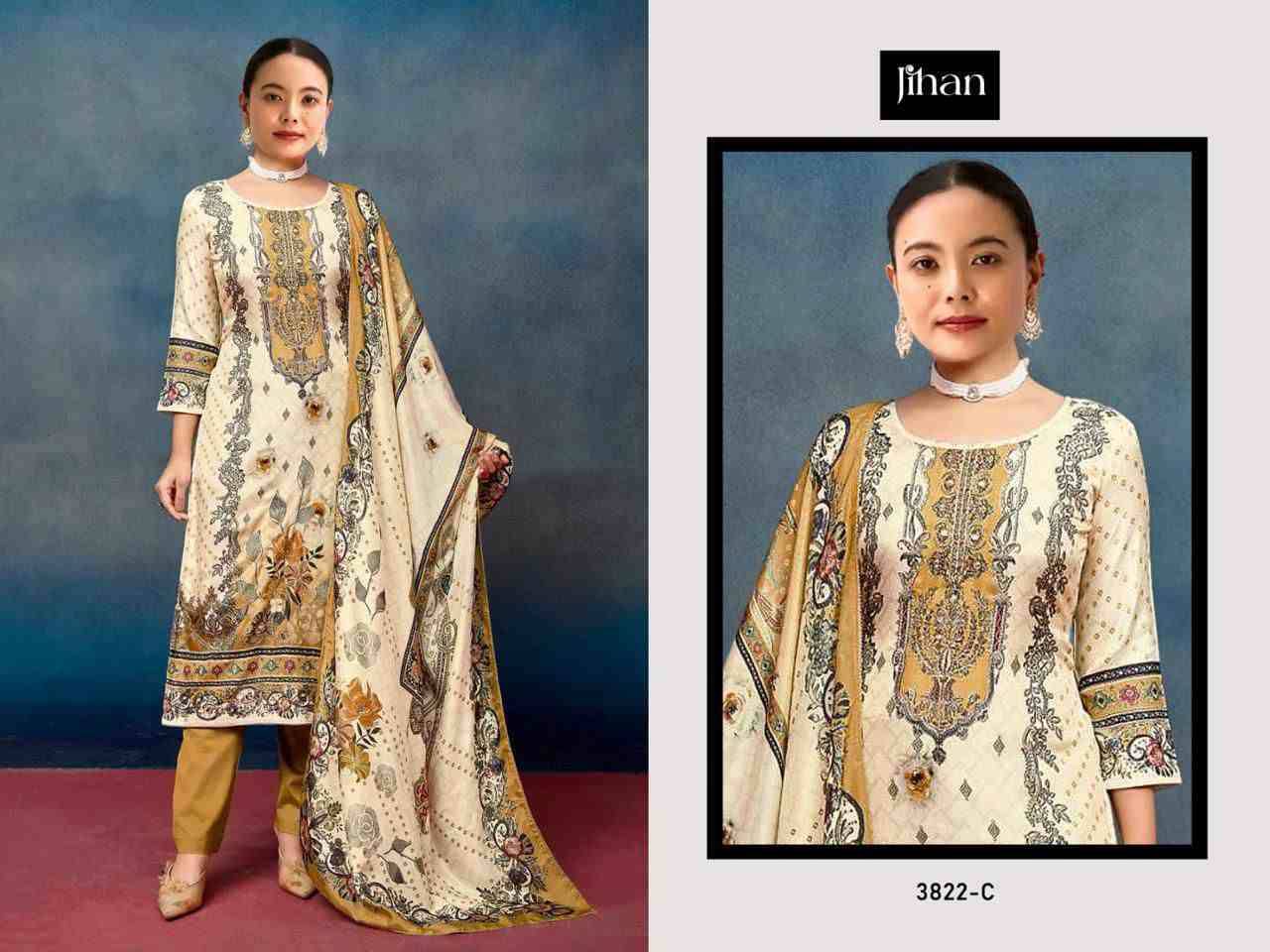 Jihan 3822 Colours By Jihan 3822-A To 3822-D Series Beautiful Pakistani Suits Colorful Stylish Fancy Casual Wear & Ethnic Wear Pure Viscose Muslin Dresses At Wholesale Price