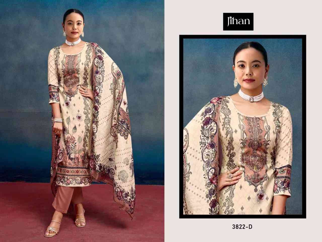 Jihan 3822 Colours By Jihan 3822-A To 3822-D Series Beautiful Pakistani Suits Colorful Stylish Fancy Casual Wear & Ethnic Wear Pure Viscose Muslin Dresses At Wholesale Price