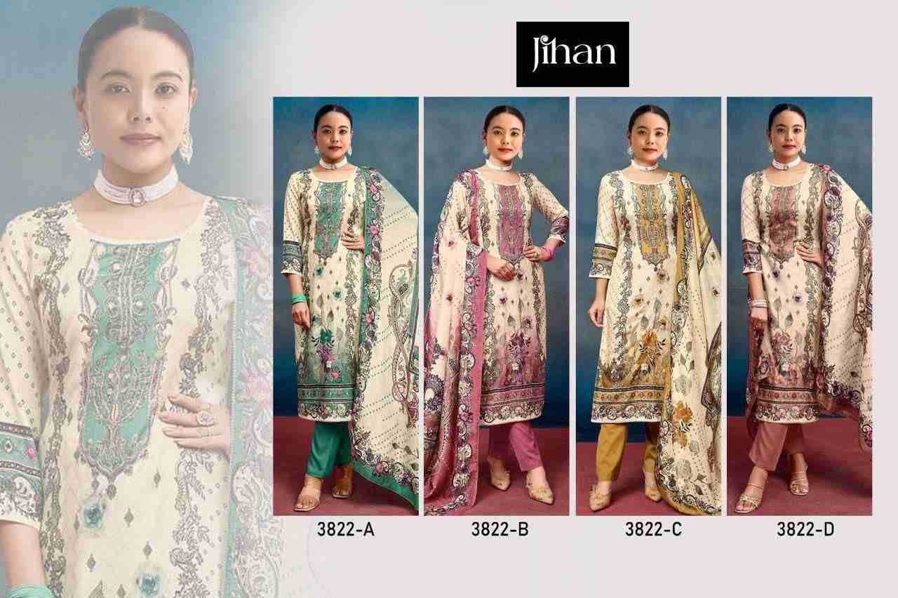 Jihan 3822 Colours By Jihan 3822-A To 3822-D Series Beautiful Pakistani Suits Colorful Stylish Fancy Casual Wear & Ethnic Wear Pure Viscose Muslin Dresses At Wholesale Price