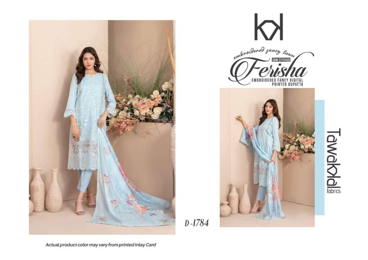 Original Pakistani Ferisha By Tawakkal Fab 1779 To 1788 Series Beautiful Pakistani Suits Colorful Stylish Fancy Casual Wear & Ethnic Wear Lawn Dresses At Wholesale Price