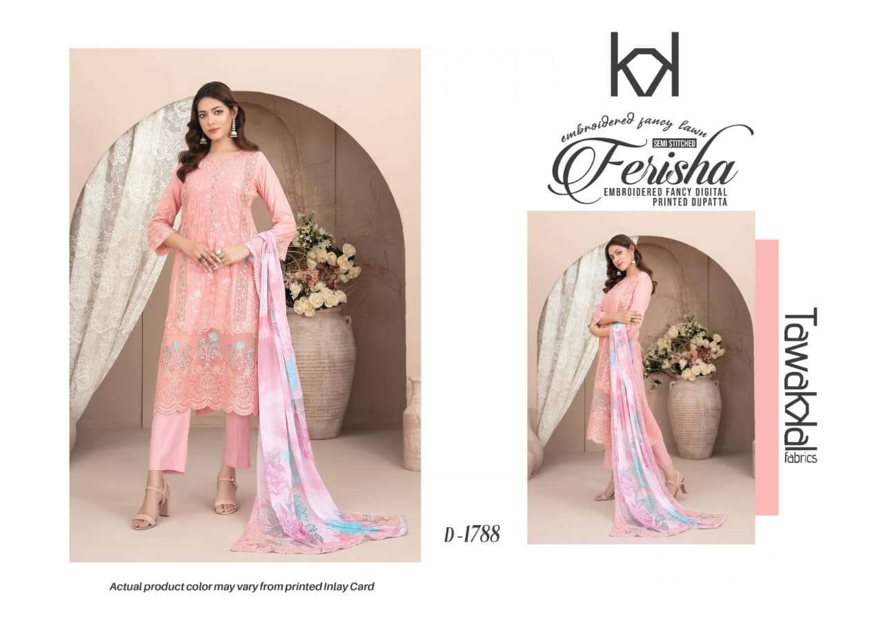 Original Pakistani Ferisha By Tawakkal Fab 1779 To 1788 Series Beautiful Pakistani Suits Colorful Stylish Fancy Casual Wear & Ethnic Wear Lawn Dresses At Wholesale Price
