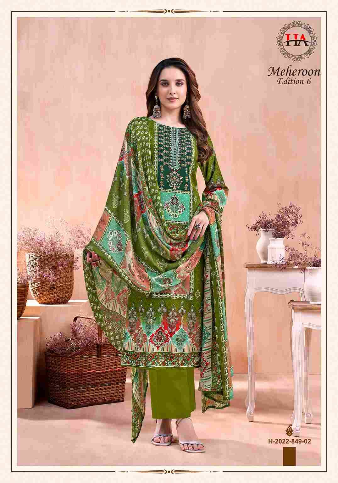 Meheroon Vol-6 By Harshit Fashion Hub 2022-849-01 To 2022-849-06 Series Beautiful Festive Suits Stylish Fancy Colorful Casual Wear & Ethnic Wear Pure Viscose Rayon Dresses At Wholesale Price