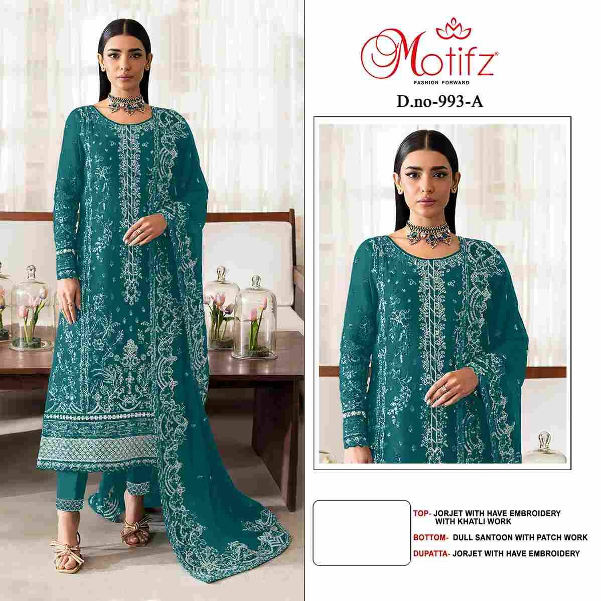 Motifz Hit Design 993 Colours By Motifz 993-A To 993-D Series Beautiful Pakistani Suits Colorful Stylish Fancy Casual Wear & Ethnic Wear Georgette Dresses At Wholesale Price
