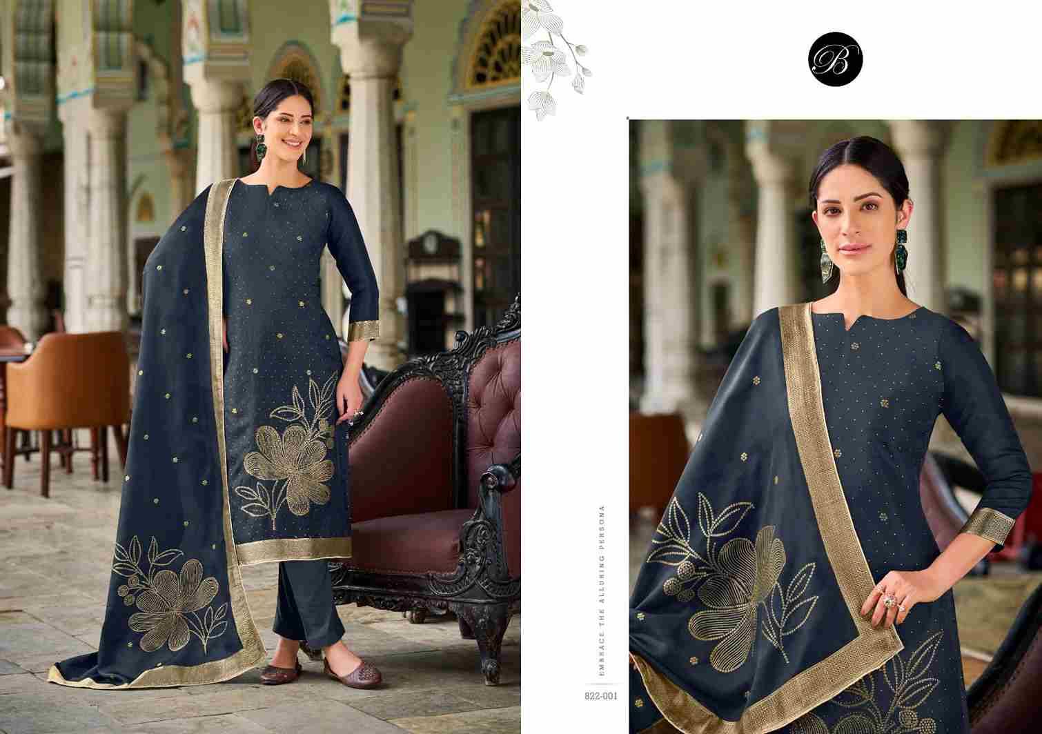 Anuja By Belliza 822-001 To 822-006 Series Beautiful Festive Suits Stylish Fancy Colorful Casual Wear & Ethnic Wear Pure Viscose Dola Silk Jacquard Dresses At Wholesale Price