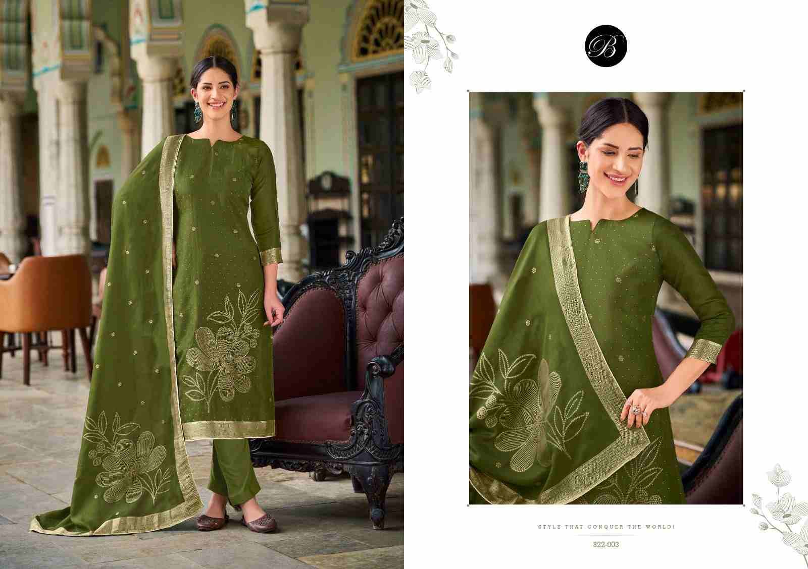 Anuja By Belliza 822-001 To 822-006 Series Beautiful Festive Suits Stylish Fancy Colorful Casual Wear & Ethnic Wear Pure Viscose Dola Silk Jacquard Dresses At Wholesale Price