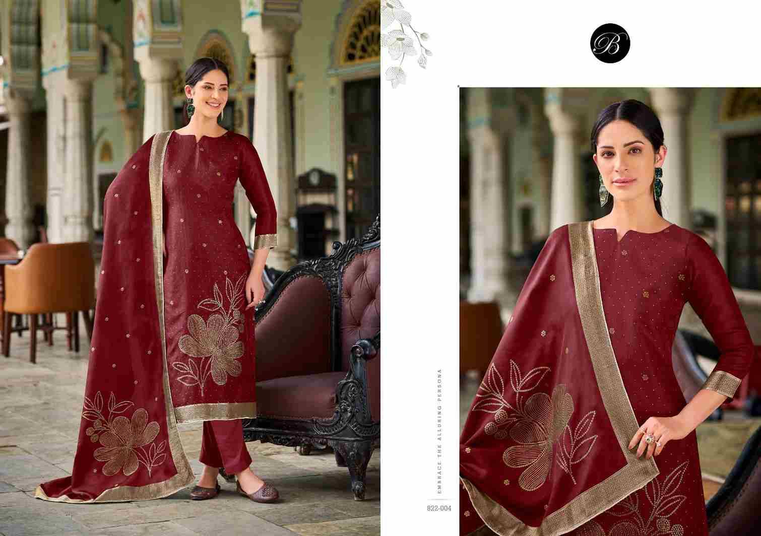 Anuja By Belliza 822-001 To 822-006 Series Beautiful Festive Suits Stylish Fancy Colorful Casual Wear & Ethnic Wear Pure Viscose Dola Silk Jacquard Dresses At Wholesale Price