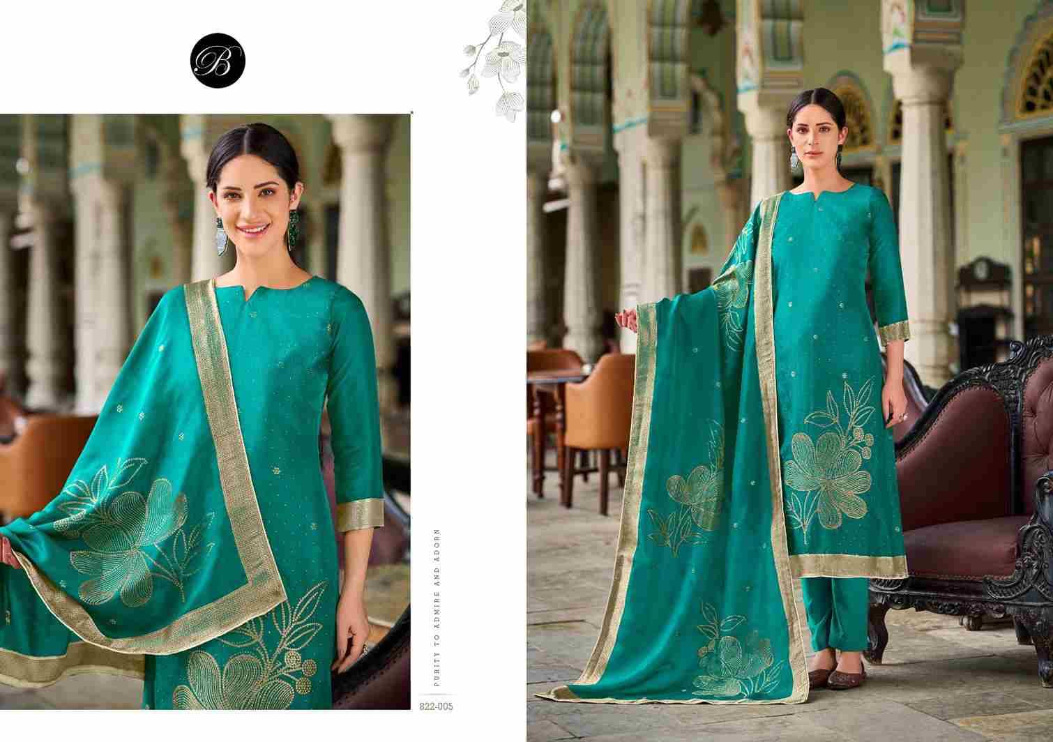 Anuja By Belliza 822-001 To 822-006 Series Beautiful Festive Suits Stylish Fancy Colorful Casual Wear & Ethnic Wear Pure Viscose Dola Silk Jacquard Dresses At Wholesale Price